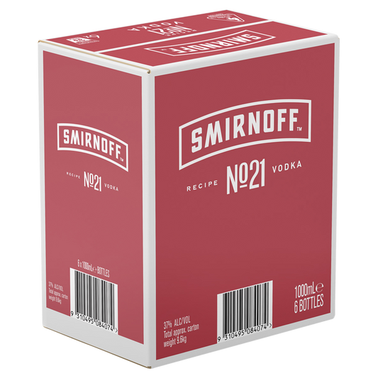 6x Smirnoff 1L Vodka (Case Deal)